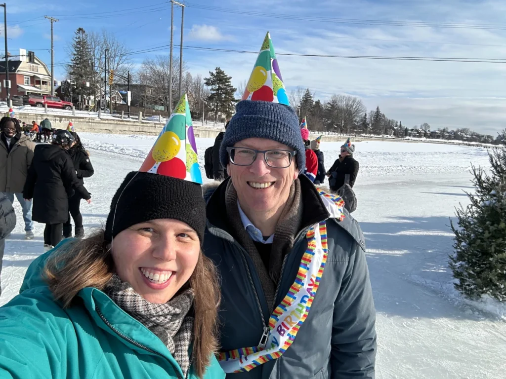 Astrid and Hanns pose for a selfie - Hanns wearing his birthday sash!