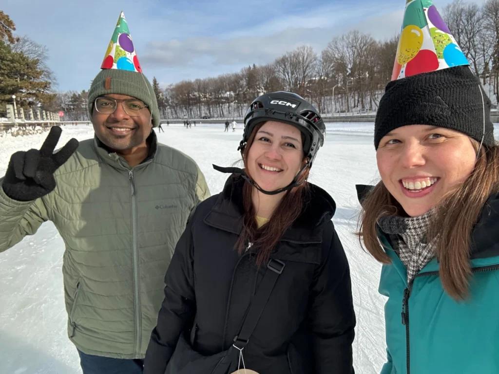 Malaichamy, Ozge and Astrid on the ice 