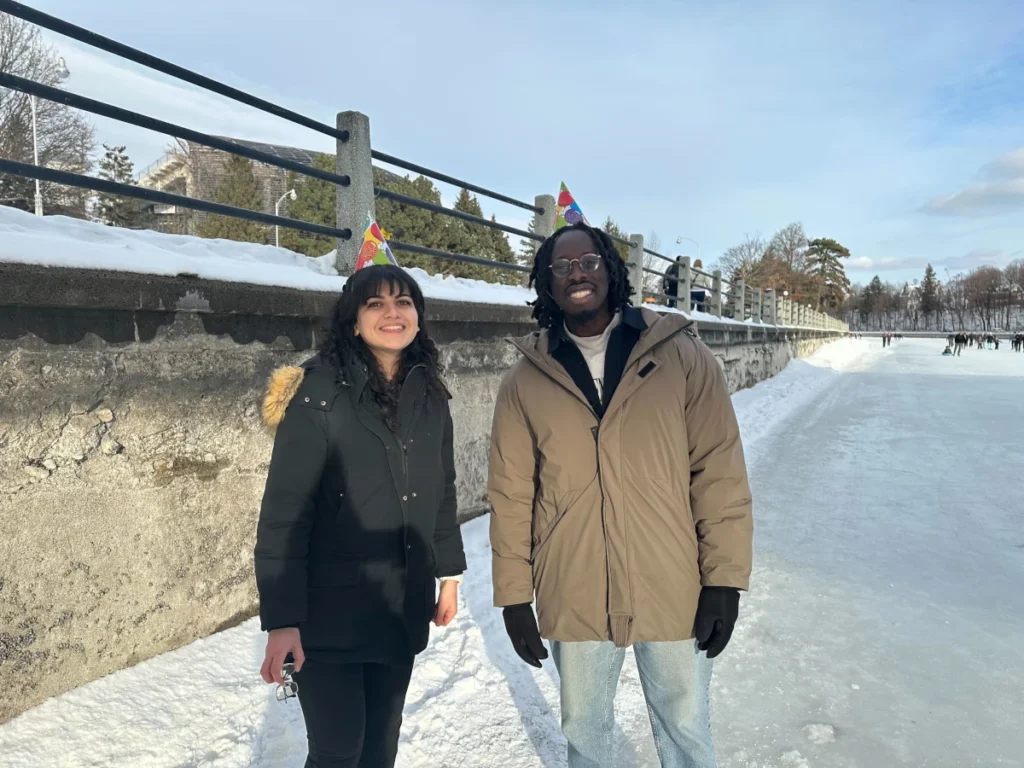 Catherine and Ofosu exploring the ice-adjacent snow pathway - which still leads to the Beavertail hut!