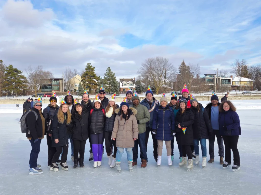 Group photo of Lochmuller Lab members skating