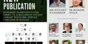 New publication: Identifies Novel ATP2A2 Variant as Genetic Cause of Dominant Rhabdomyolysis . Author's photos on the right, diagram from paper underneath title.